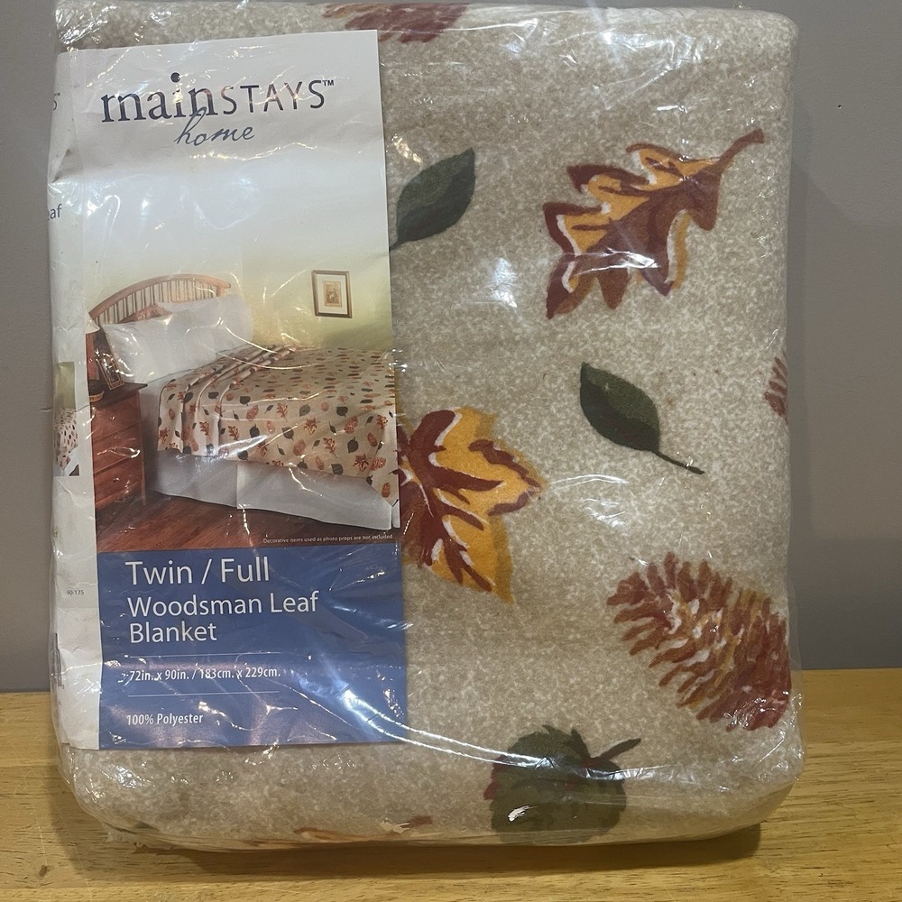 Vtg MAINSTAYS Home Twin/Full Fall Leaves‎ Brown Autumn Blanket 72x90